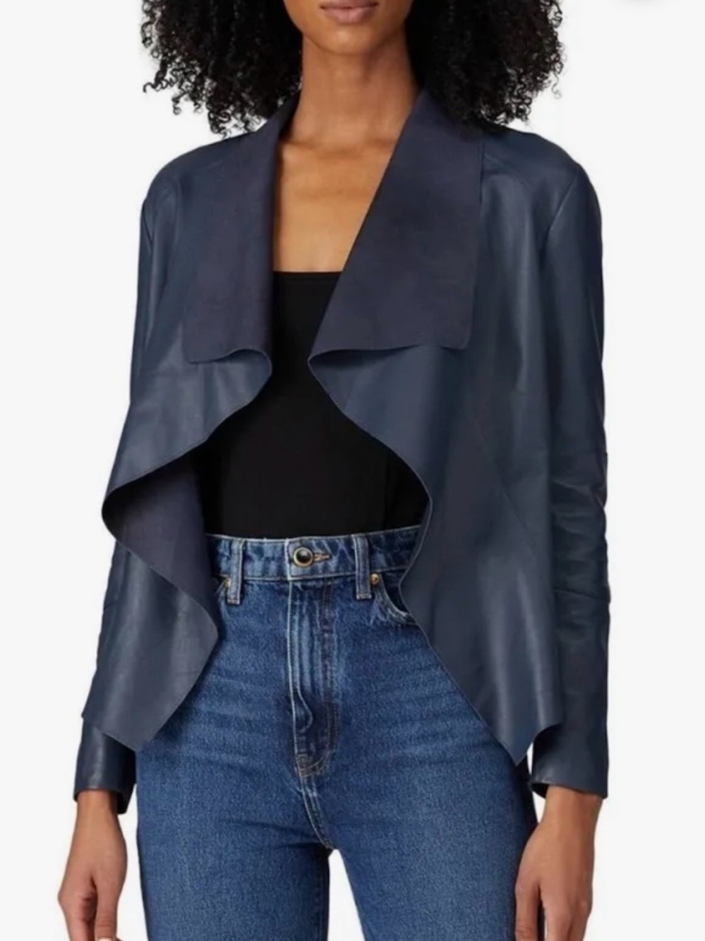 Slate & Willow Navy Draped Leather Jacket